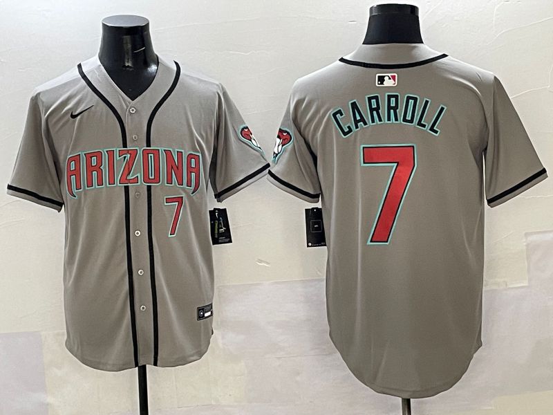 Men Arizona Diamondback 7 Carroll Grey Game Nike 2025 MLB Jersey style 35